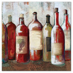 DDCG - "Painterly Line Of Wine" Canvas Wall Art, 20"x20" - This 20x20 premium gallery wrapped canvas features a painterly line of wine bottle design. The wall art is printed on professional grade tightly woven canvas with a durable construction, finished backing, and is built ready to hang. The result is a remarkable piece of wall art that is worthy of hanging inside your home or office.