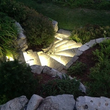 LED landscape lights for a stone stairway