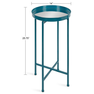 Celia Round Metal Foldable Tray Accent Table, Teal 14x14x25.75