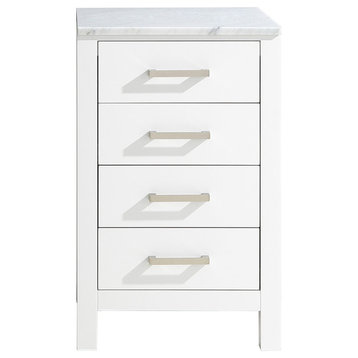 Jacques 20" Side Cabinet, White Carrara Marble Top, White