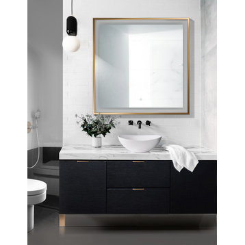 LED Lighted Bathroom Frame Mirror With Defogger, Gold, 36"x36"