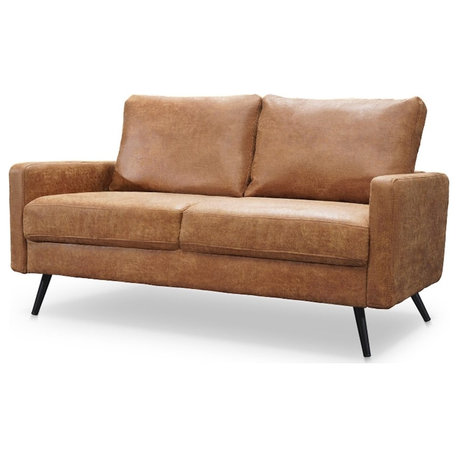 Pemberly Row Contemporary 58" Upholstered Fabric Sofa in Brown
