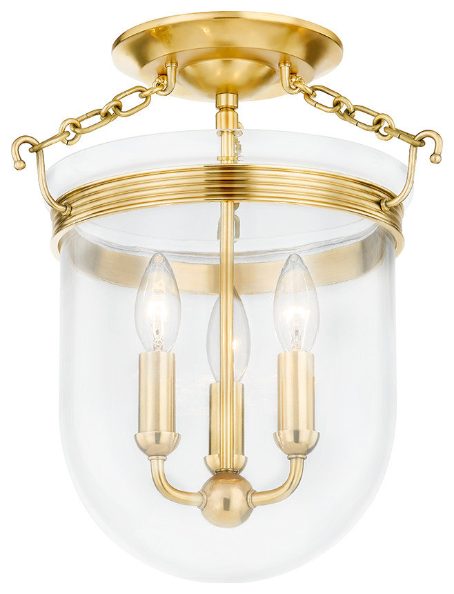 Rousham 3 Light Semi Flush, Aged Brass - Transitional - Flush-mount ...