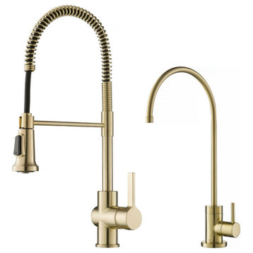 Britt Commercial Style 3-Function Pull-Down 1-Handle 1-Hole Kitchen Faucet, Spot Free Antique Champagne Bronze W/ Water Filter Dispenser