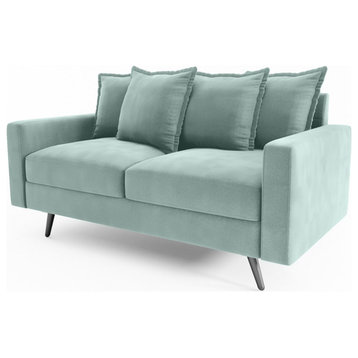 Pemberly Row 58" Square Arm Modern Fabric/Metal Loveseat in Turquoise