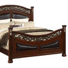 Miri California King Bed, Carved Leaf Details, Reeded Pilasters, Oak Brown
