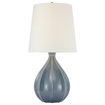 Rana Large Table Lamp in Polar Blue Crackle with Linen Shade