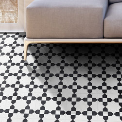 Moroccan Mosaic & Tile House - 8"x8" Martil Handmade Cement Tile, Black/White, Set of 12 - Wall And Floor Tile