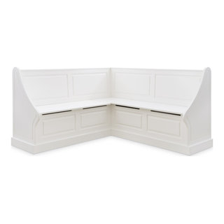 Linon Troyin Backless Wood Corner Nook Set in Natural and White 