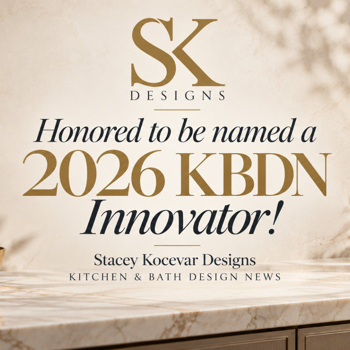 Stacey Kocevar Designs graphic celebrating Stacey Kocevar being named a 2026 Kitchen & Bath Design News Innovator