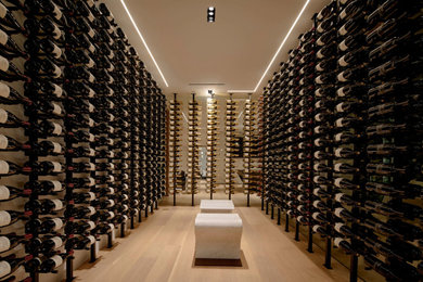 This is an example of a modern wine cellar in Los Angeles.