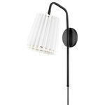 Mitzi by Hudson Valley Lighting - Demi 1-Light Portable Wall Sconce Soft Black - Dubbed the comeback queen, Demi brings pleats into the modern age, coupling the traditional motif with minimalist metalwork. The Demi collection is stacked, available as a wall sconce, pendant, linear light, table lamp, and floor lamp. Throughout the family, one detail that shines is the metal ring at the edges of the shade. Structural in nature, it becomes a decorative accent, finished in aged brass or soft black.