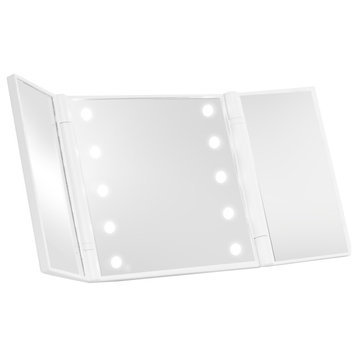 Nova Wireless LED Trifold Compact Mirror, Built-In LED, White