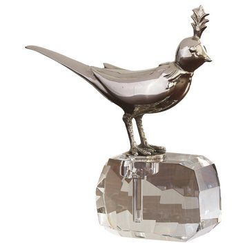 Elegant Silver Bird Crystal Rock Sculpture Faceted Nickel Vintage Antique Style