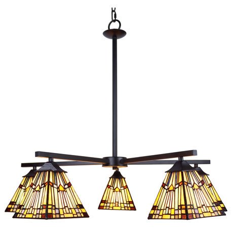 Kinsey Mission Tiffany-Style 5 Light Large Chandelier 30" Wide