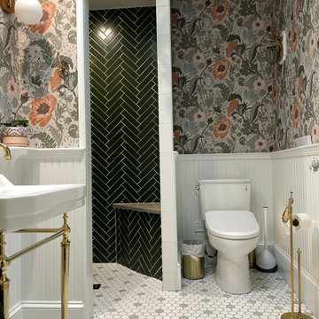 Mosaic Hexagon Bathroom Floor & Hunter Green Shower