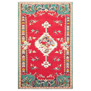 Red Turquoise Color Persian Rug, 4'9"x8'