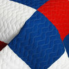 Gorgeous Blue 3PC Cotton Vermicelli-Quilted Patchwork Plaid Quilt Set-Full/Queen