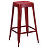 Tolix Style Industrial Bar Stool, Red Distressed, Set of 3