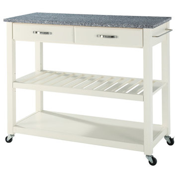 Solid Granite Top Kitchen Cart/Island, Optional Stool Storage, White
