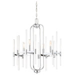 Minka Lavery - Minka Lavery 4-Light Pillar Chandelier, Chrome, 3094-77 - Form meets function in Minka Laverys Pillar chandelier. A contemporary art design paired with trendy vintage style light bulbs give this chandelier a distinctive edge. Clean lines and modern finishes add to the fixtures overall sleek style and geometric lines. A show stopping centerpiece, Pillar will add a progressive artistic touch to any room. Features: Chandelier, Chrome finish, Contemporary art design, Four 60w T8 bulbs (included), Dimmable, Dimensions: 22W x 22L x27.75H, Adjustable height, Min overall height: 31.25, Max overall height: 101.75, Weight: 11.35lbs