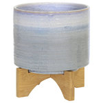 Sagebrook Home - Ceramic 9" Planter On Stand, Blue Fade - Place a blue planter pot in any space to enhance the room with  a peaceful environment. This planter pot has an elegant stylish ombre blue all around the exterior. It sits atop of of a wooden stand is featured 100% ceramic.