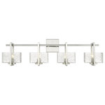 Innovations Lighting - Innovations 312-4W-SN-CL 4-Light Bath Vanity Light, Satin Nickel - Innovations 312-4W-SN-CL 4-Light Bath Vanity Light Satin Nickel. Style: Art Deco, Mission. Metal Finish: Satin Nickel. Metal Finish (Canopy/Backplate): Satin Nickel. Material: Cast Brass, Steel, Glass. Dimension(in): 9(H) x 33(W) x 5. 5(Ext). Bulb: (4)60W G9,Dimmable(Not Included). Maximum Wattage Per Socket: 60. Voltage: 120. Color Temperature (Kelvin): 2200. CRI: 99. Lumens: 450. Glass Shade Description: Clear Striate Glass. Glass or Metal Shade Color: Clear. Shade Material: Glass. Glass Type: Transparent. Shade Shape: Rectangular. Shade Dimension(in): 6(W) x 3. 375(H) x 4. 5(Depth). Backplate Dimension(in): 4. 5(H) x 4. 5(W) x 0. 75(Depth). ADA Compliant: No. California Proposition 65 Warning Required: Yes. UL and ETL Certification: Damp Location.