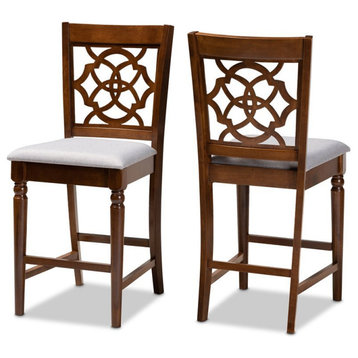Bowery Hill Gray Upholstered Walnut Finished Wood 2-Piece Pub Chair Set