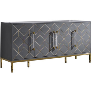 Best Master Furniture Iside 65" Modern Wood Sideboard with Gold Accents in Gray