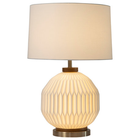 Moraga Table Lamp - 24", Bone Porcelain and Walnut, 4-Way Rotary Switch