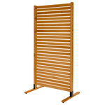 Enclo Privacy Screens - Tiaga 6.1'Hx3'W Freestanding or Surface Mounted Slatted Wood Privacy Screen - Is there an indoor or outdoor space around your home that you wish had more privacy? Our Tiaga Wood Slatted Freestanding Privacy Screen has you covered! The screen measures 73.5 in H x 36 in W making it perfect to partition off home living spaces such as patios, decks, backyards, pools, large rooms, and more! This screen can be freestanding or surface mounted. In order to surface mount this screen on concrete, you will have to purchase (4) 1/4" concrete wedge anchors that are 2 1/4” in length. To surface mount on wood, you will have to purchase (4) 1/4” lag screws that are 3” in length. Each Tiaga Wood Privacy Fence Screen Kit comes unassembled with 1 panel. Please allow approximately 30 minutes for assembly for one panel and 60 minutes to surface mount. This screen is made from premium 100% FSC certified wood. We are proud to offer products made from sustainably managed forest plantations. For staining, painting, and screen upkeep please reference our painting and staining guide. Should you run into any questions, our customer care team located in Charlotte, NC is here to help!