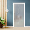 Interior Pocket Glass Barn Door With Frosted Design, 30"x84, Recessed Grip, Full-Private