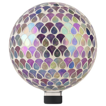 10" Diameter Glass Gazing Globe with Mosaic Flower Design Yard Decoration