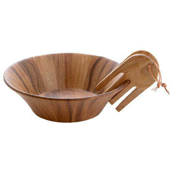 Acacia Wood Salad Bowl With Serving Hands