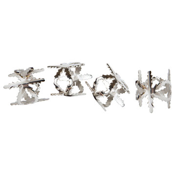 Winter Snowflake Holiday Fractal Metal Napkin Rings, Silver, Set of 4