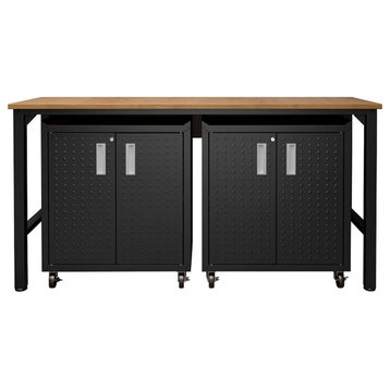 Manhattan Comfort Fortress 3-Piece Wood Garage Cabinet Set 1.0 in Charcoal