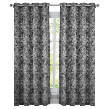 Bali 2PC Blackout Abstract Grommet Curtains, Black, 108"x96"
