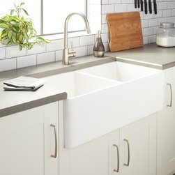 33" Reinhard Double-Bowl Fireclay Farmhouse Sink - White - Kitchen Sinks
