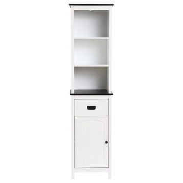 LuxenHome White Wood 63-Inch Tower Bathroom Cabinet