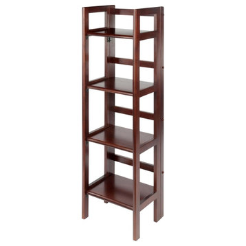 Winsome Terry 4-Tier Solid Wood Folding Book Shelf in Antique Walnut