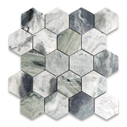 Stone Center Online - Sagano Vibrant Green Marble 3 inch Hexagon Mosaic Tile Honed, 1 sheet - Mosaic Tile