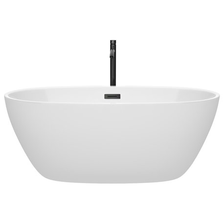 Juno Freestanding Bathtub, Matte Black Trim, 59", Faucet in Matte Black