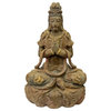 Rustic Wood Sitting Bodhisattva Kwan Yin Tara Buddha Statue Hws3066