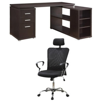 Home Square 2 Piece Set with L Shaped Writing Desk and Executive Office Chair