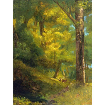 Tile Mural Two Deer in The Forest By Gustave Courbet, 6"x8", Glossy