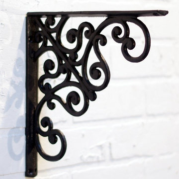 Scroll Design Cast Iron Shelf Brackets, Set of 2