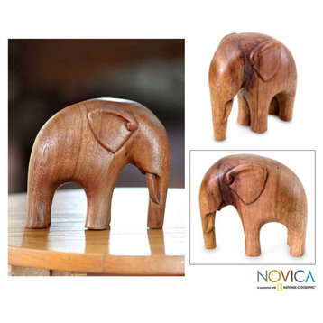 NOVICA Modern Elephant And Wood Sculpture
