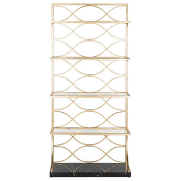 Pami 4 Glass Tier Marble Base Etagere/ Bookcase Gold/ Black/ Clear