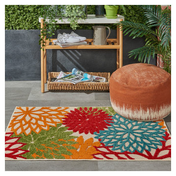 Aloha Green 3 ft. x 4 ft. Floral Contemporary Indoor/Outdoor Area Rug