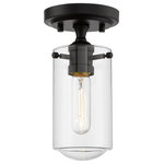 Z-Lite - Delaney One Light Flush Mount, Matte Black - A clear cylindrical glass shade allows the light to shine brilliantly from this modern single-light flush mount fixture. Suspended from a round matte black base this elegant light is a stylish addition to a bedroom kitchen living room or office.